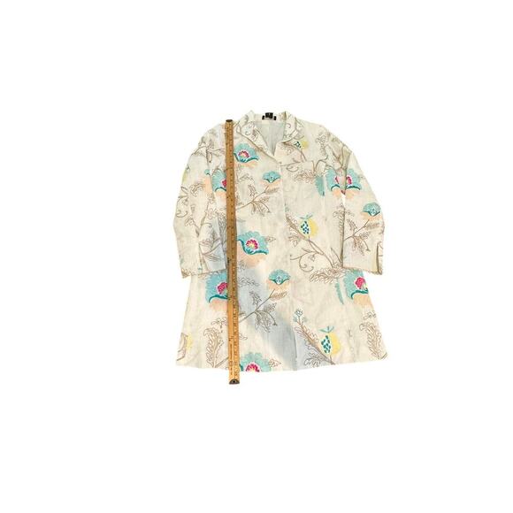 PaperWhite Women's White Long Floral Embroidered Linen Blazer Jacket Size 12 - Picture 5 of 11